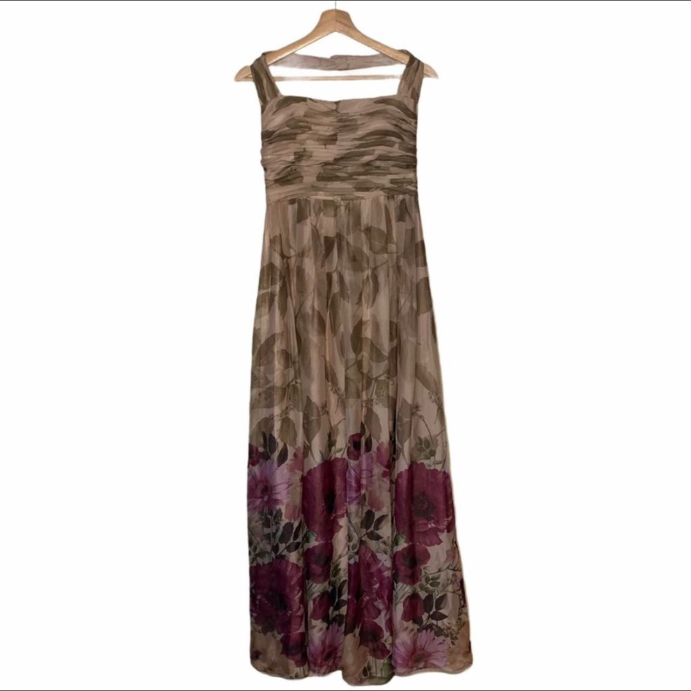 Adrianna Papell Taupe & Mauve Floral Gown